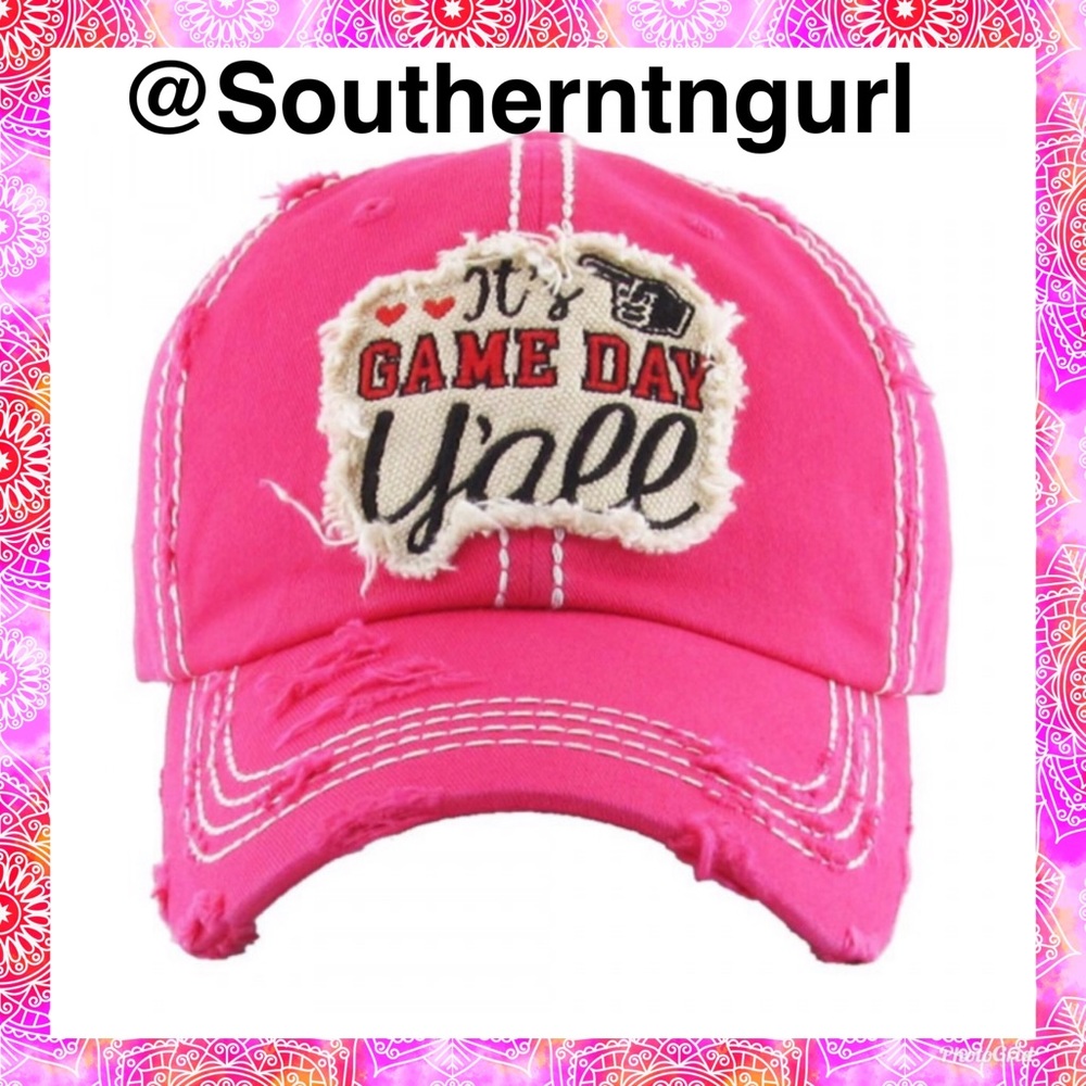 JUST IN💠Game Day Ya’ll💠Distressed Pink Hat